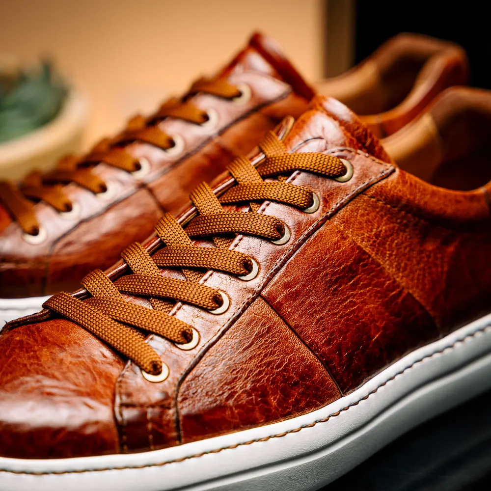 65-348-CGN Vivo Italian Tumbled Calfskin Sneaker Cognac