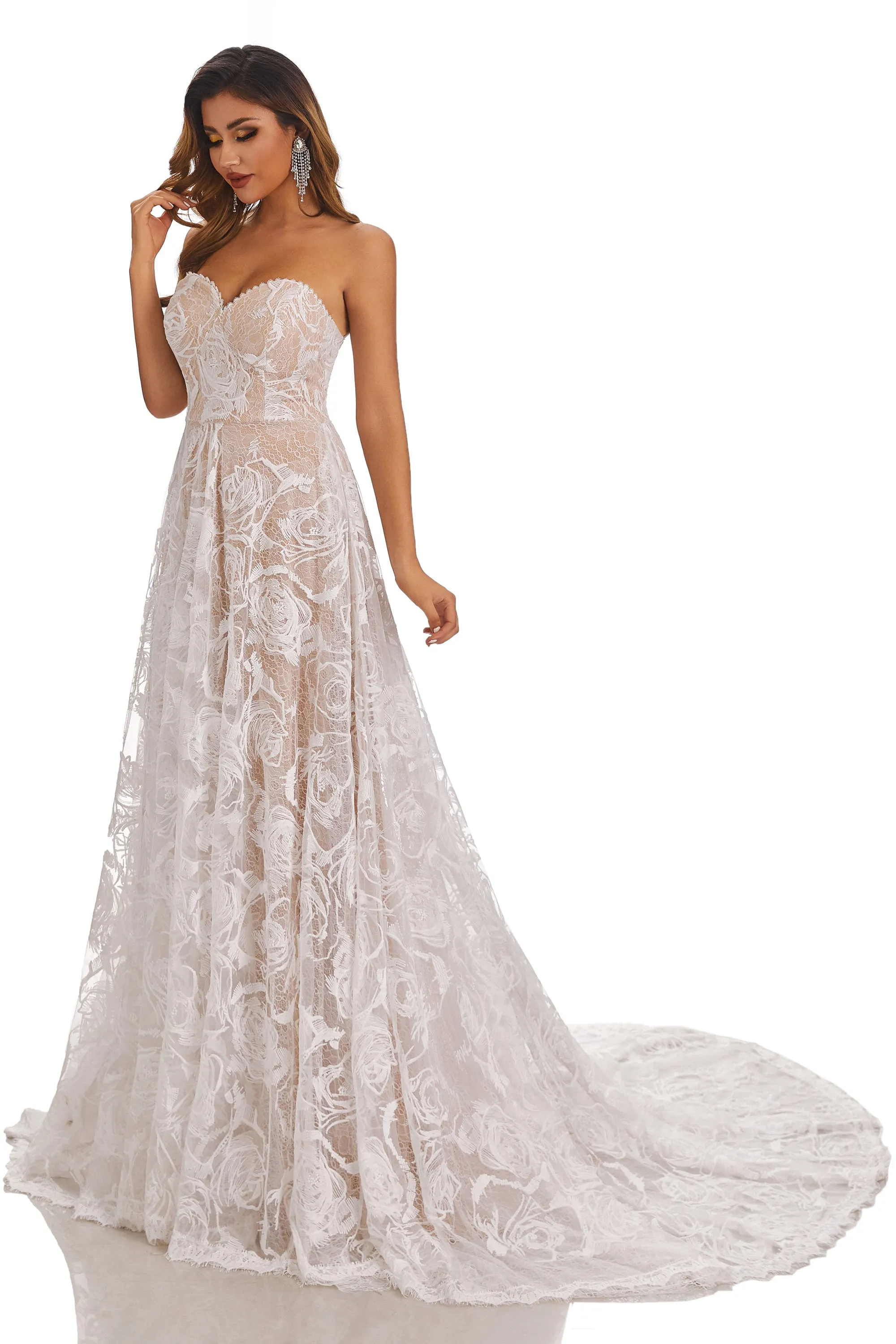 A-Line Long Sweetheart Sleeveless Lace Up Wedding Dress With Lace Appliques