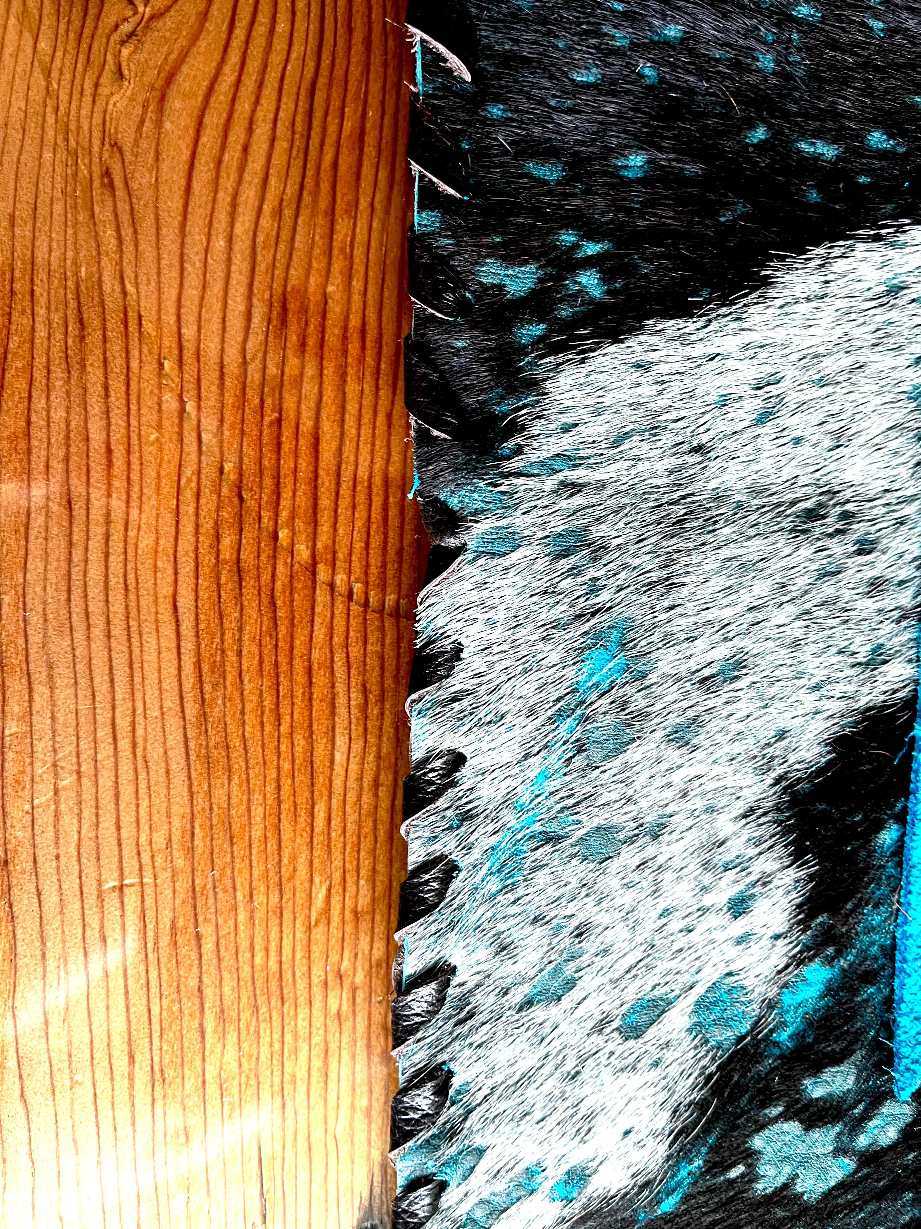 Acid Washed Turquoise Cowhide & Leather Table Runner