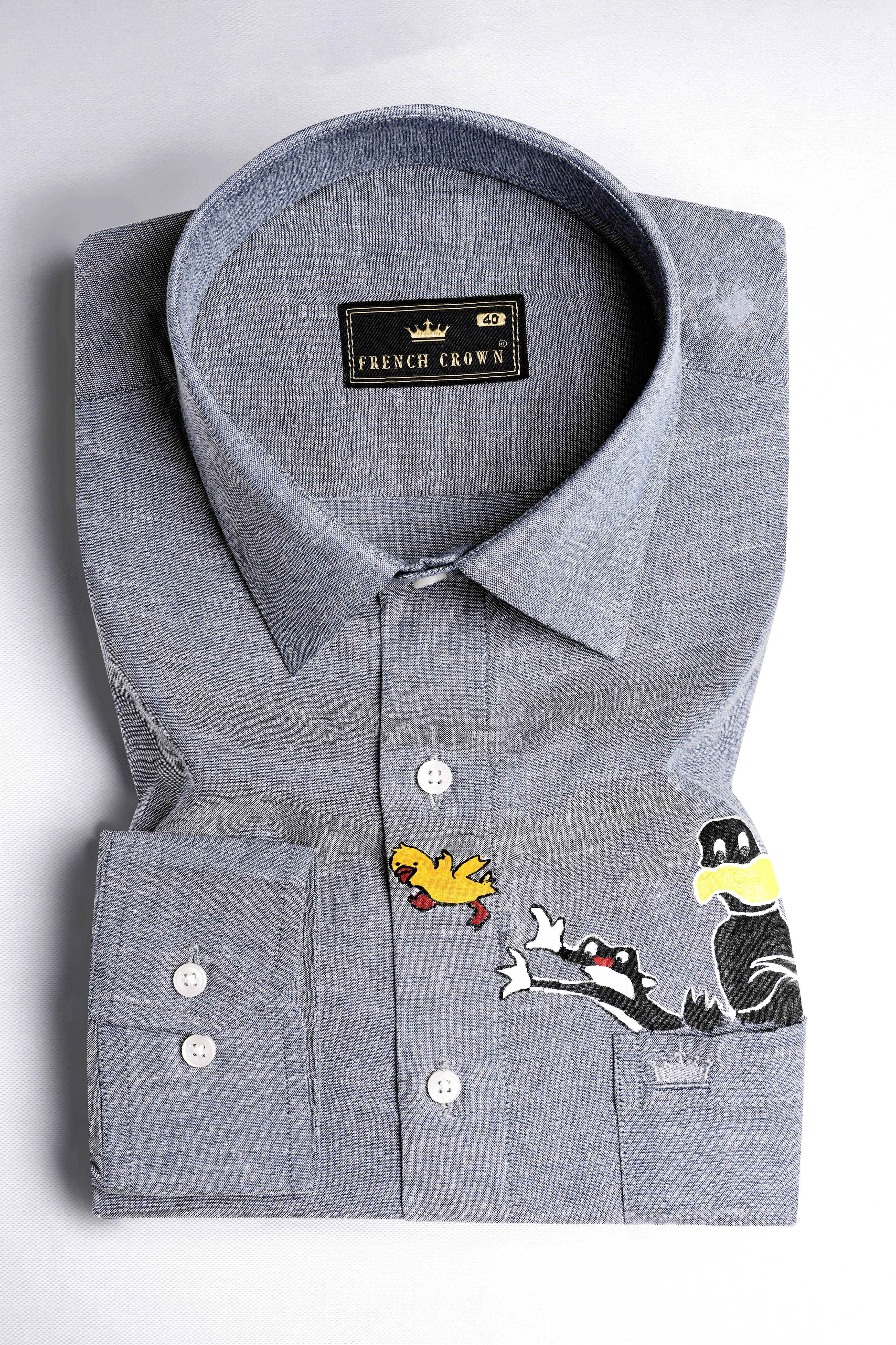 Aluminium Gray Funky Hand Painted Royal Oxford Designer Shirt