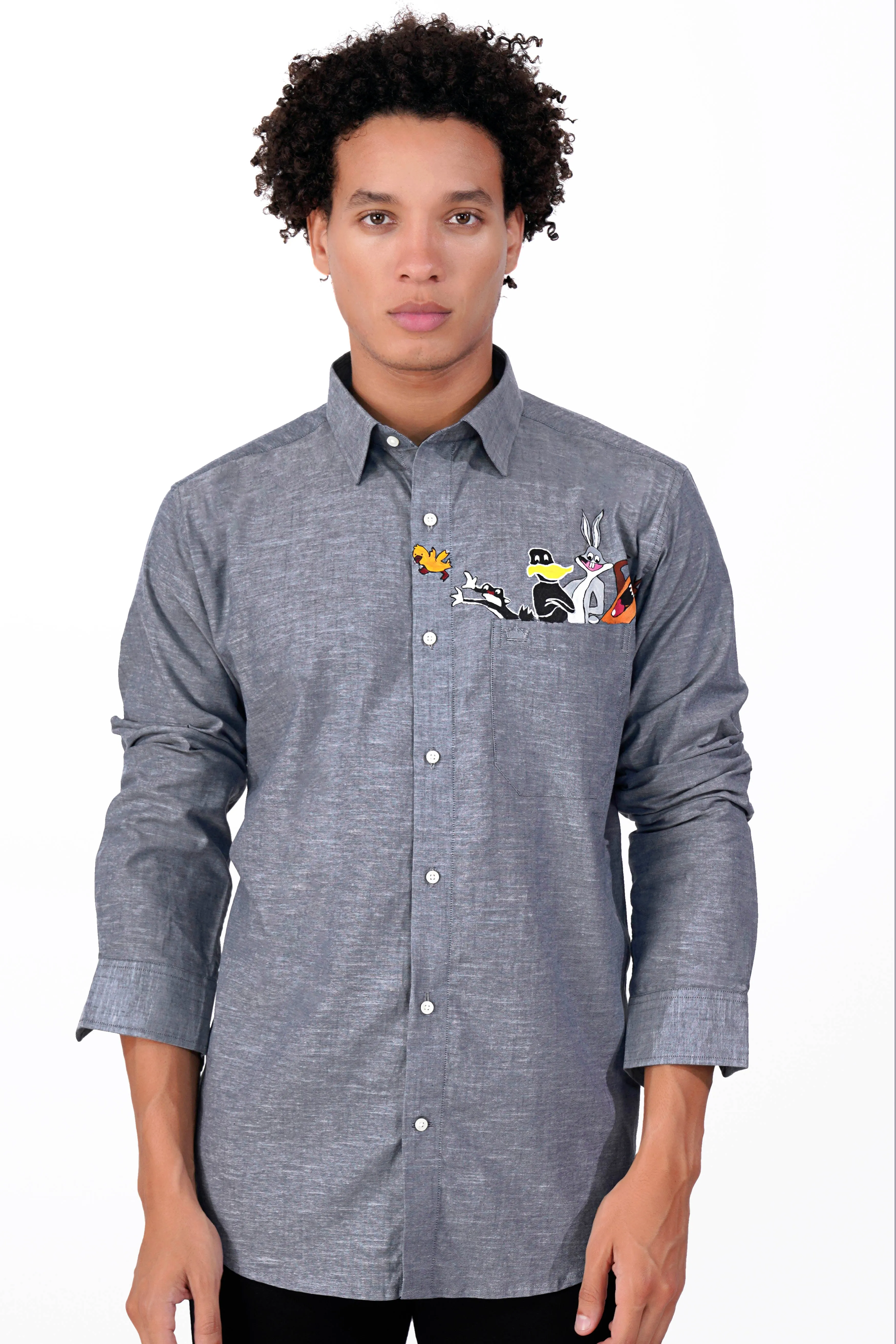 Aluminium Gray Funky Hand Painted Royal Oxford Designer Shirt