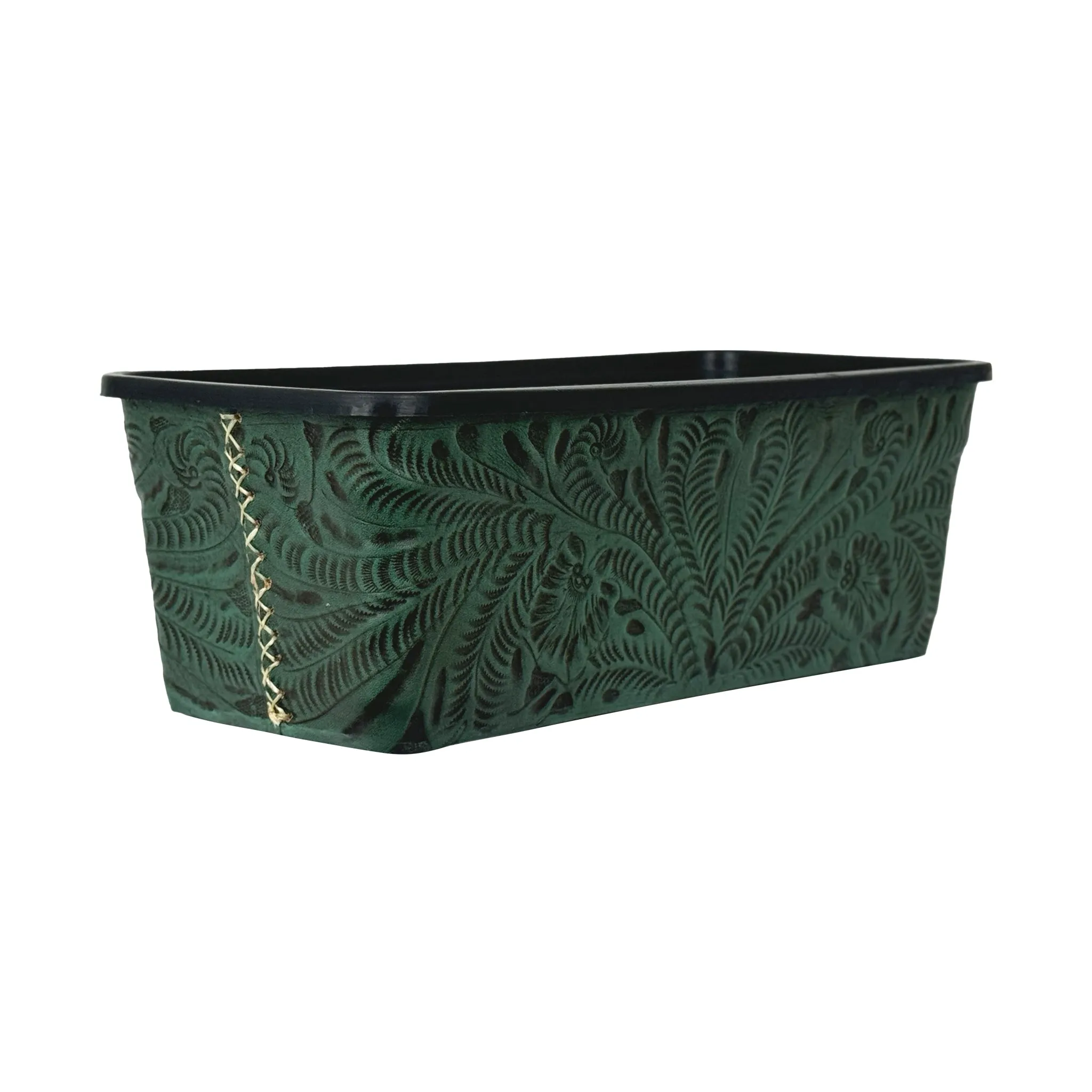 American West at Home 18" Rectangle Planter with Tooled Leather - Large