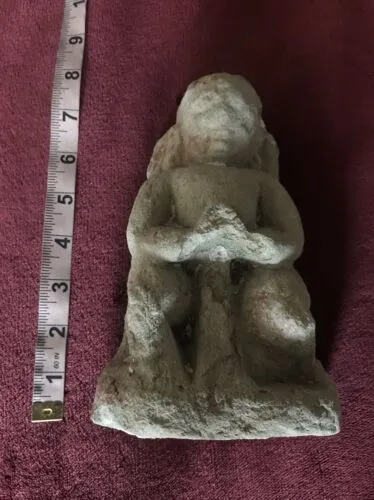 Antique Stone Carved Spiritual Relic Burmese Mynamar Devotee Praying Monk Statue