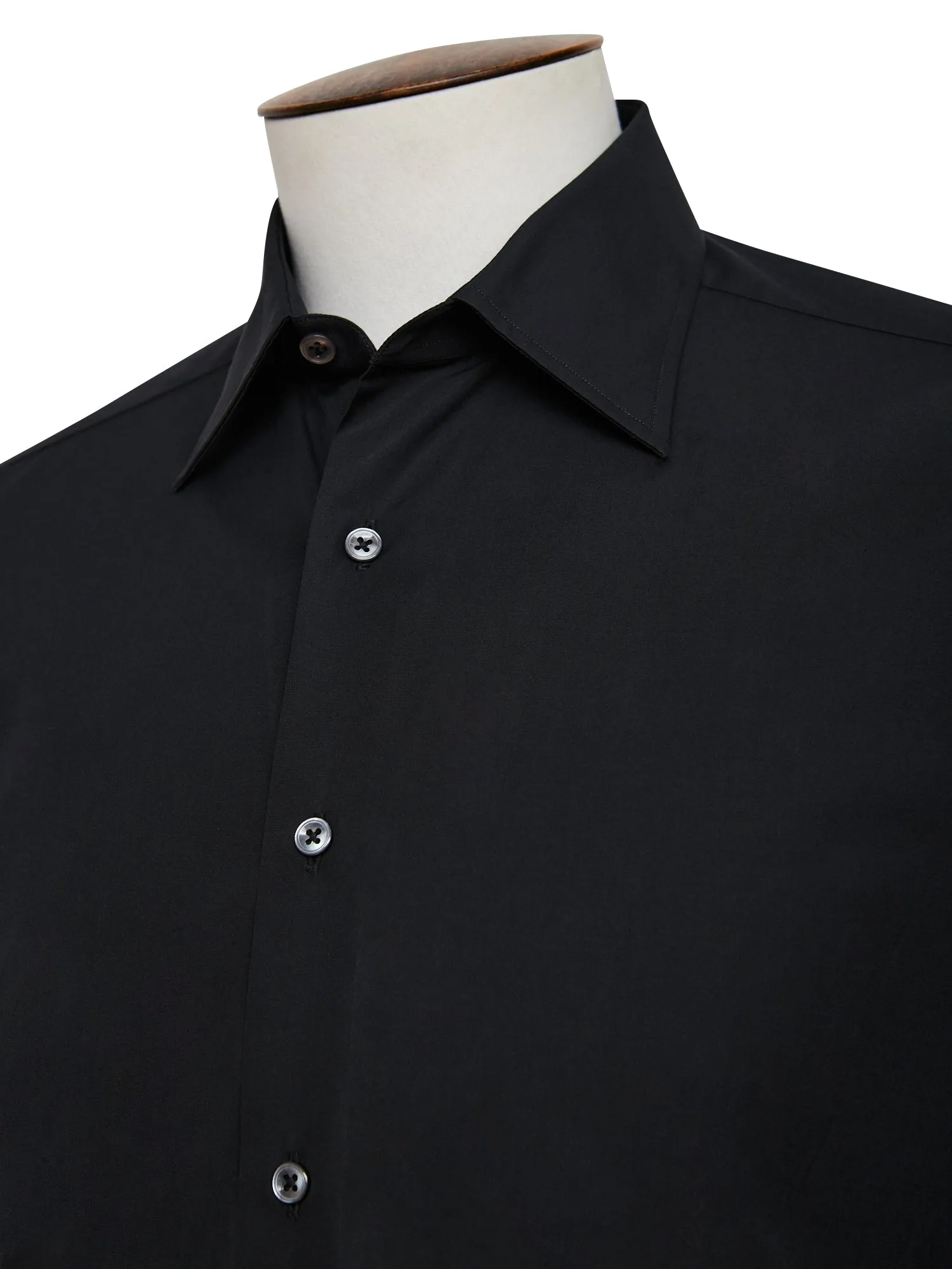 Black Poplin Spread Collar Shirt