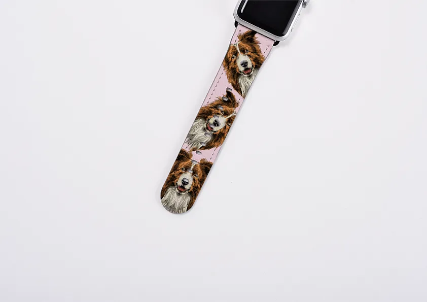 Border Collie New Pink Apple Watch Strap