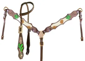 Cactus Cowhide Inlay Headstall Set