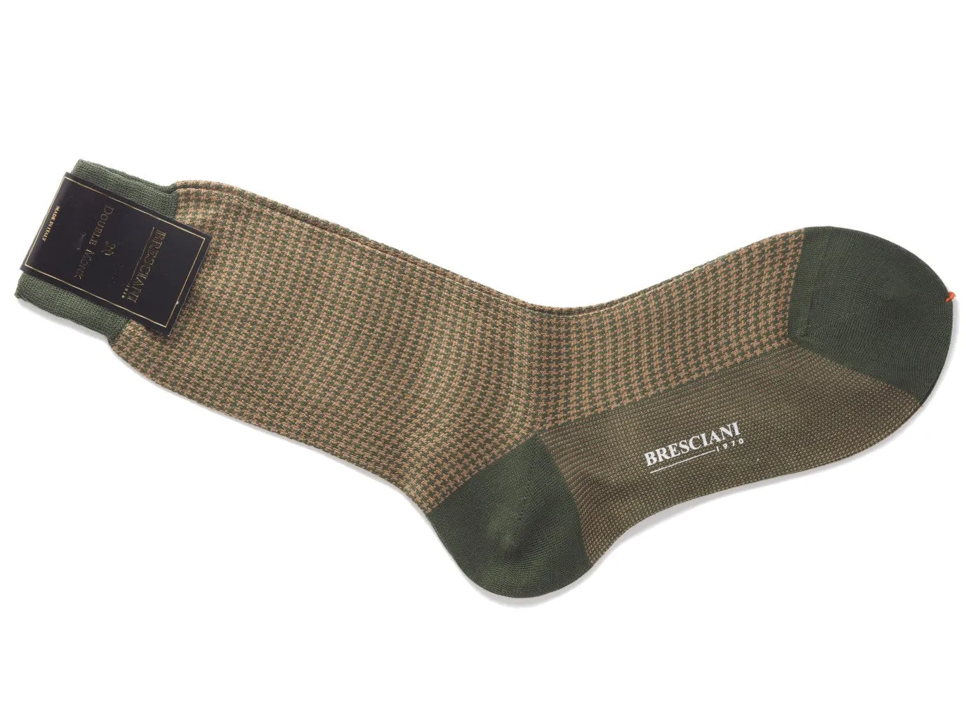 Calf Length Cotton Socks Military Green & Walnut Dogstooth