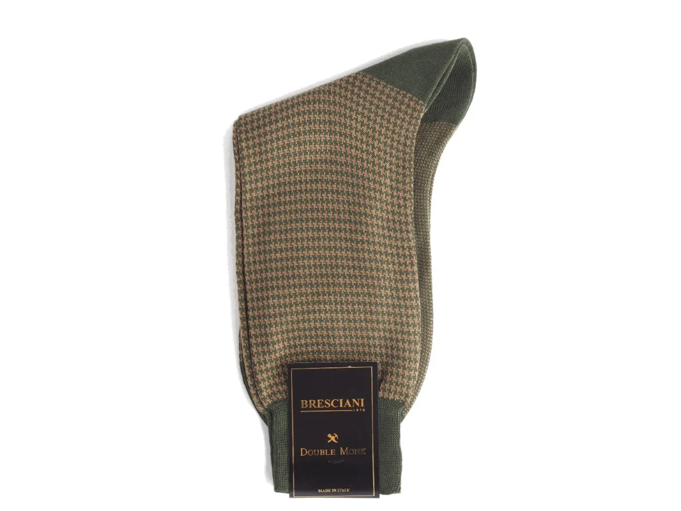 Calf Length Cotton Socks Military Green & Walnut Dogstooth