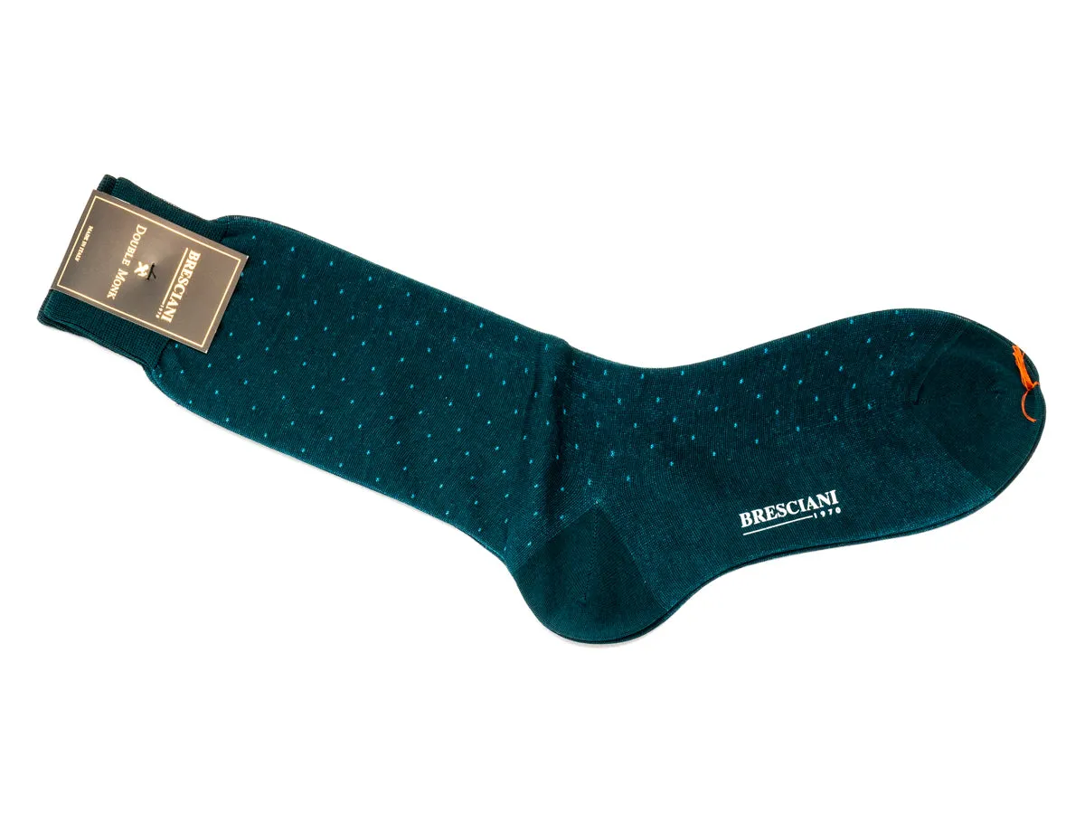 Calf Length Cotton Socks Teal with Aqua Spots