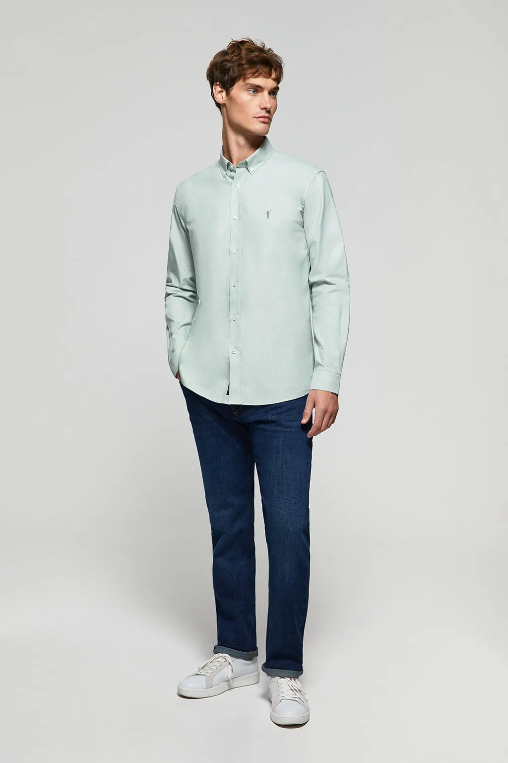 Camisa Oxford verde jade con logo Rigby Go