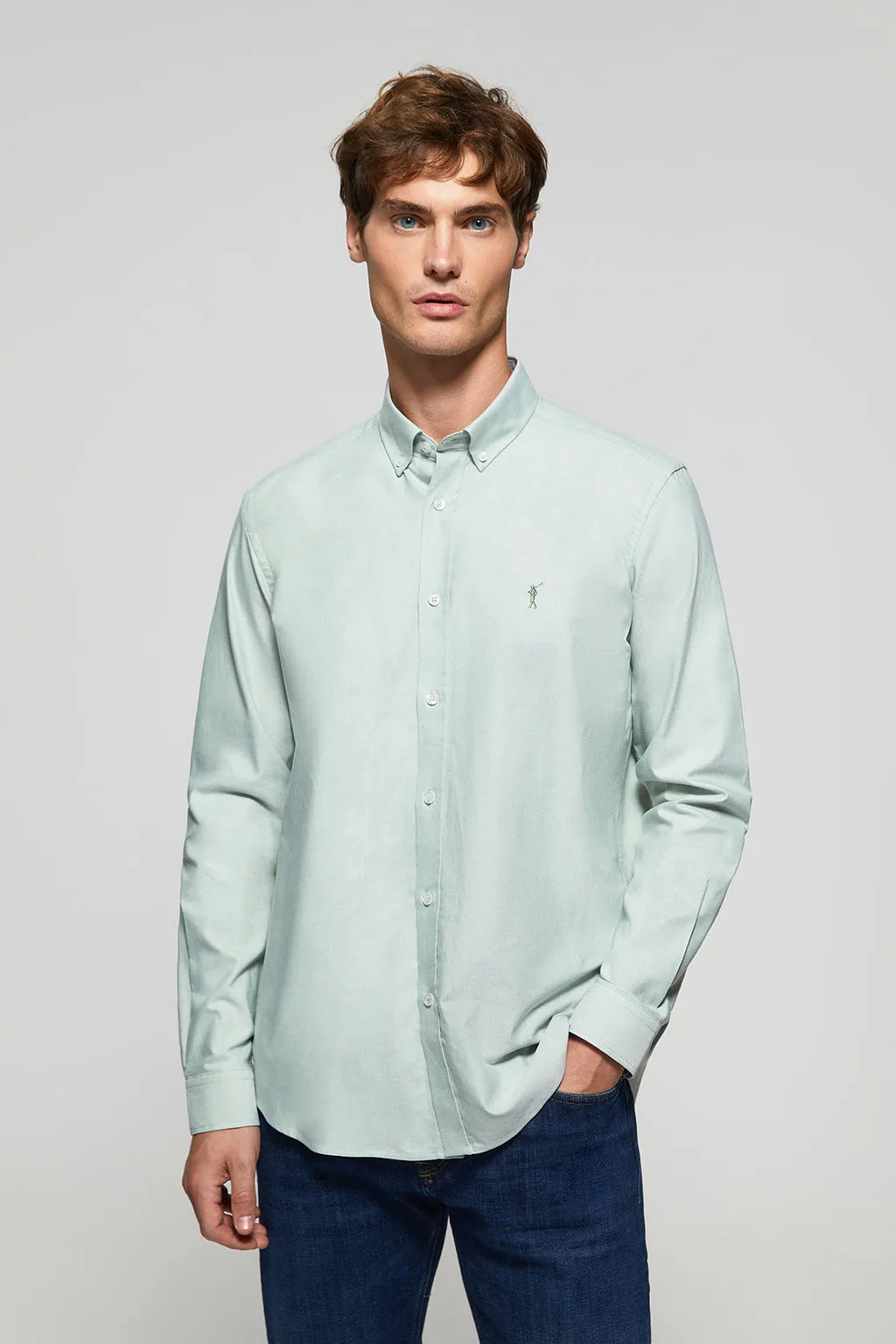 Camisa Oxford verde jade con logo Rigby Go