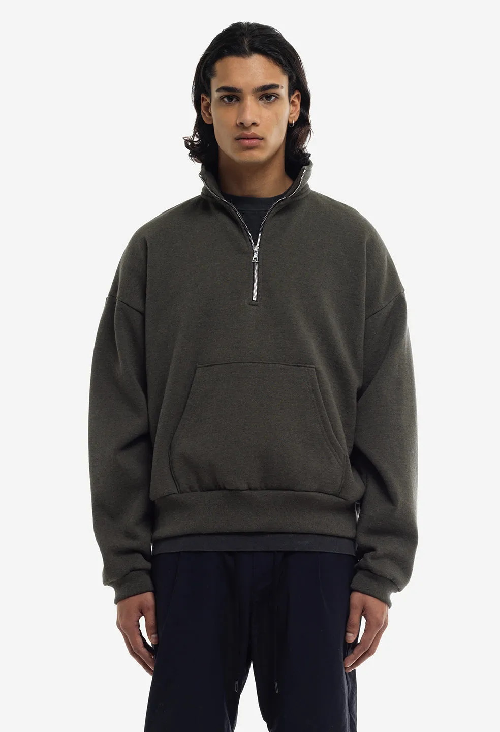 Cashmere Fleece Half Zip Pullover / Heather Olive