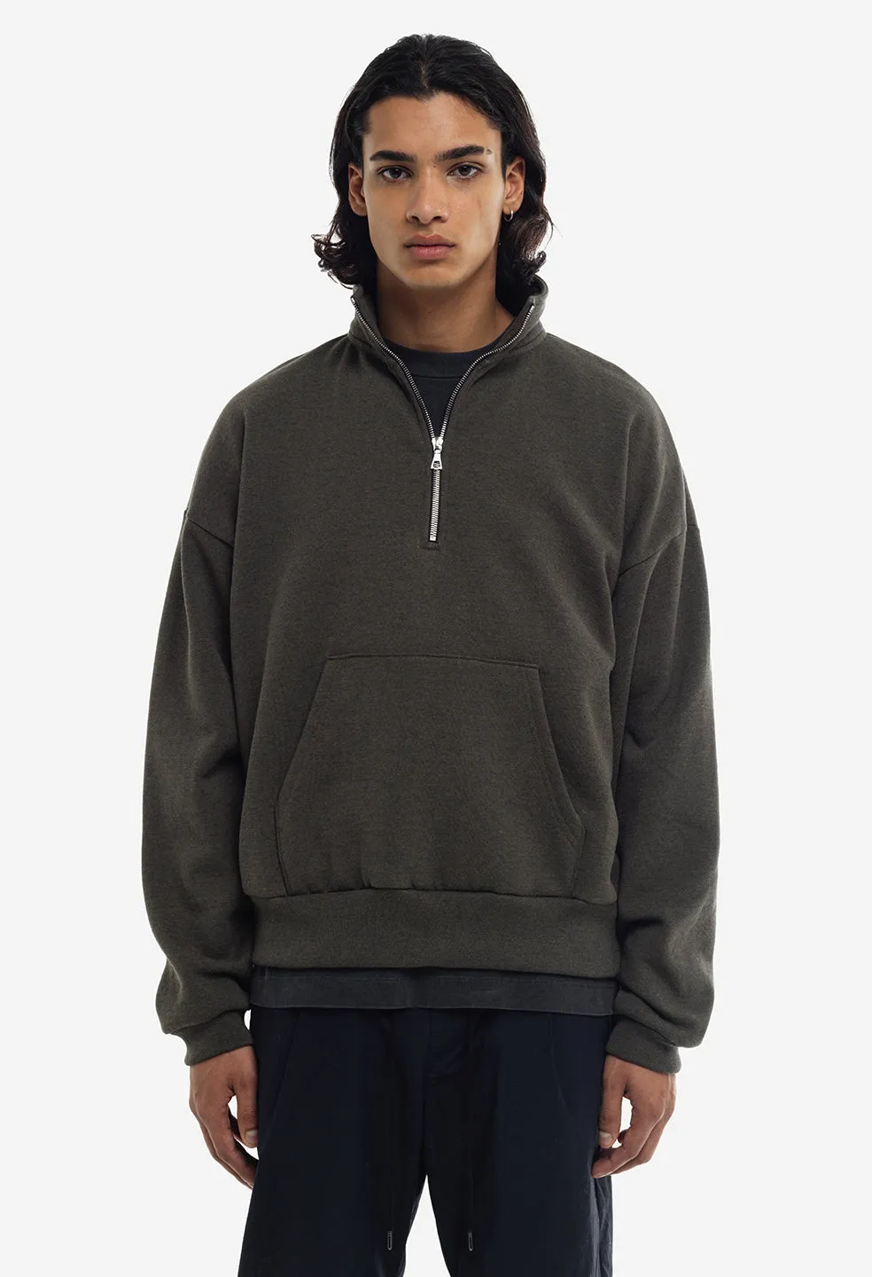 Cashmere Fleece Half Zip Pullover / Heather Olive