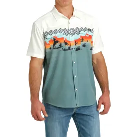 Cinch Men's Desert Rider Snap Short Sleeve Shirt - Cream Blue