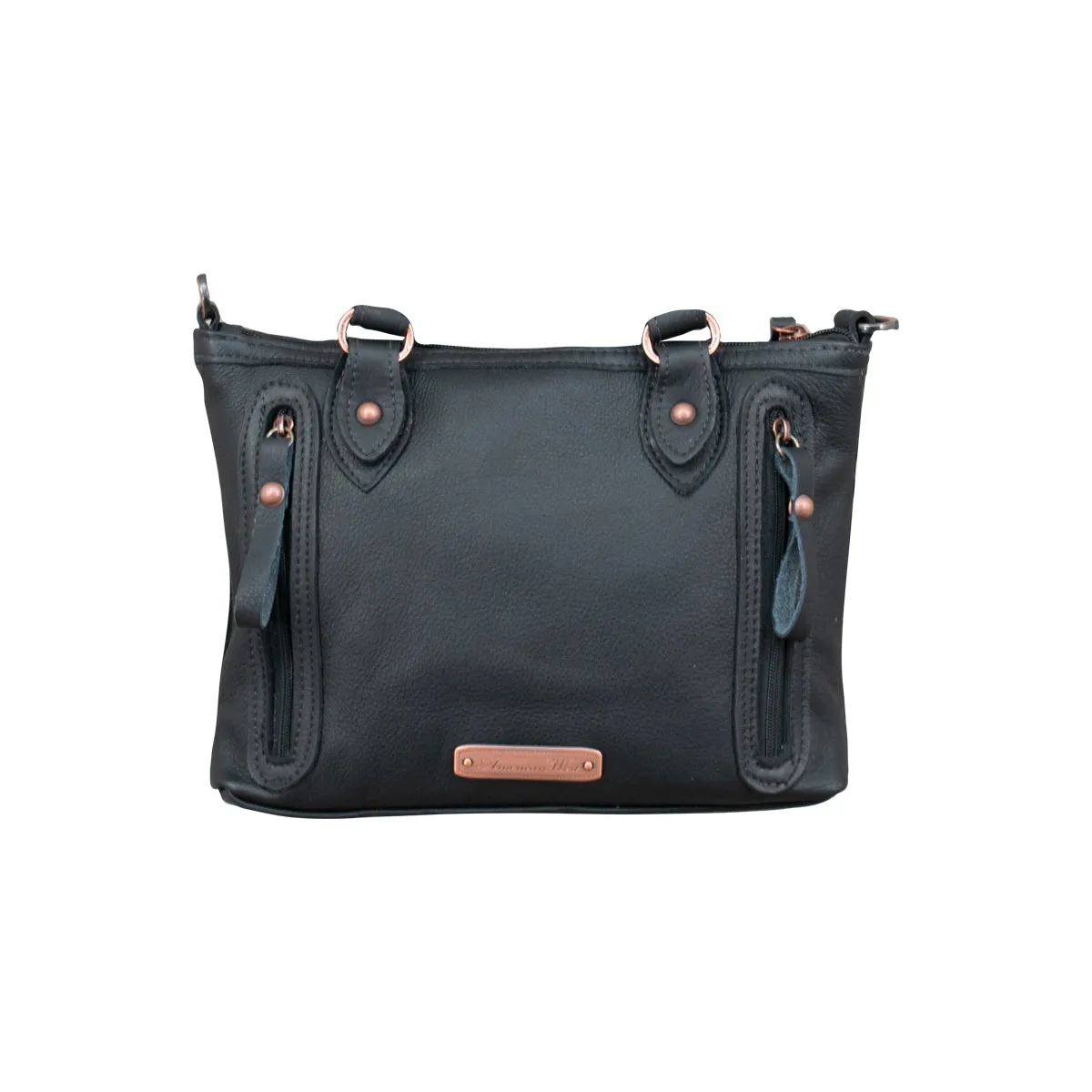 Cow Town Large Zip-Top Convertible Satchel with Secret Compartment - Black and Black Hair on Hide