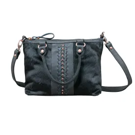 Cow Town Large Zip-Top Convertible Satchel with Secret Compartment - Black and Black Hair on Hide