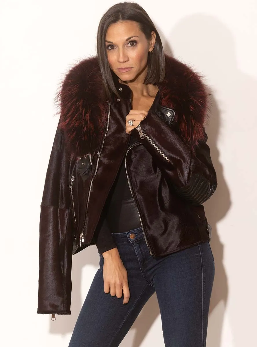 Cowhide Moto Jacket with Raccoon Fur Collar