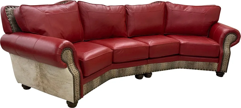 Crimson Red Leather Western Sofa