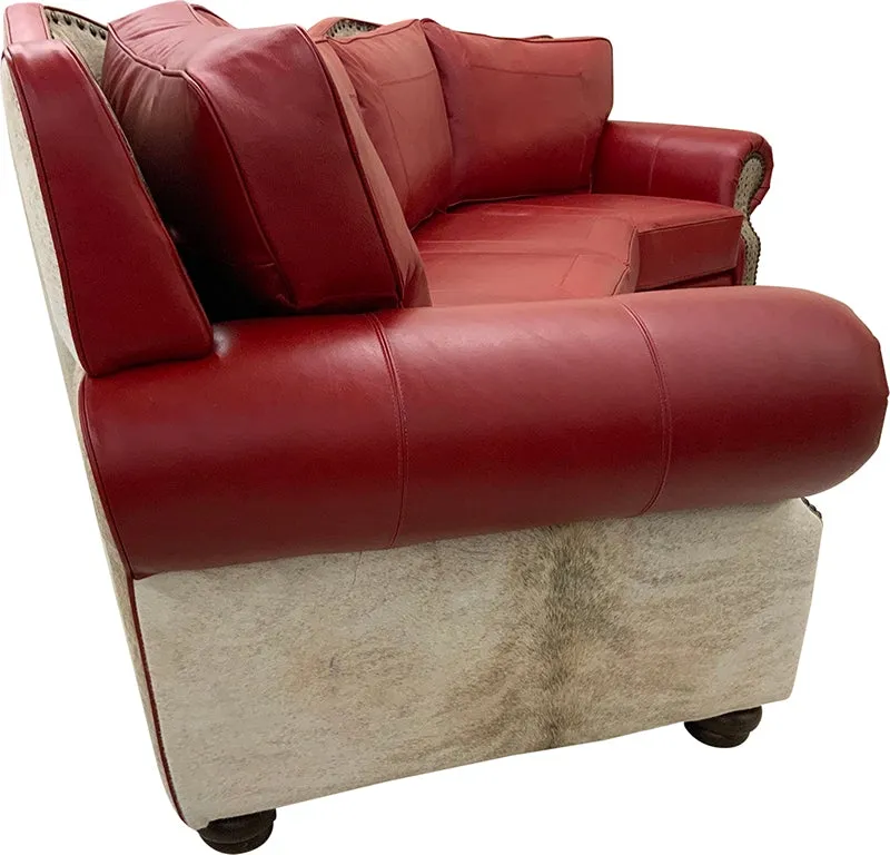 Crimson Red Leather Western Sofa