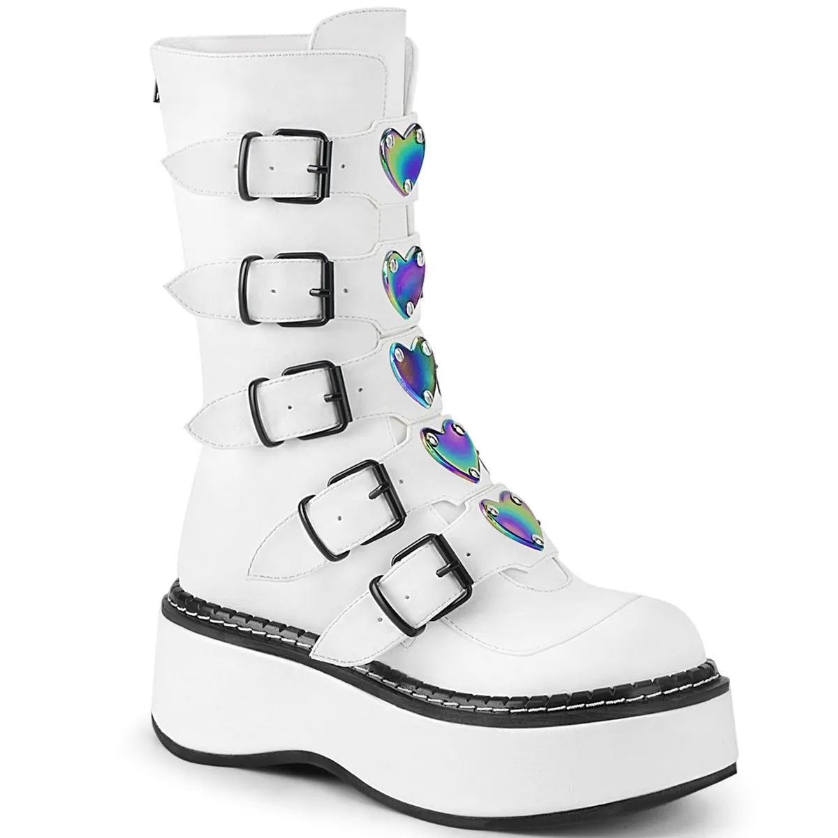 Demonia EMILY-330 | White Vegan Leather Mid-Calf Boots