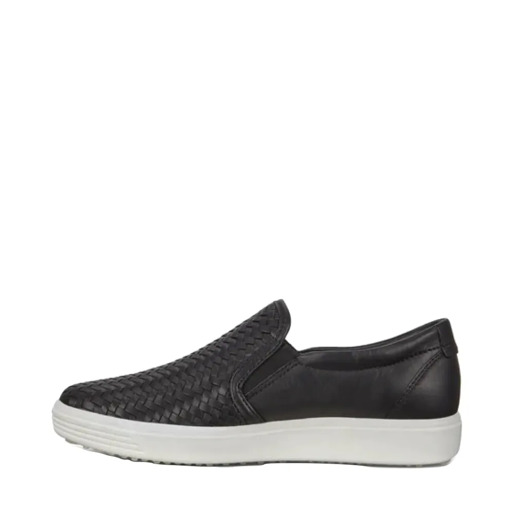 ECCO Women's Soft 7 Woven Leather Slip On 2.0 in Black