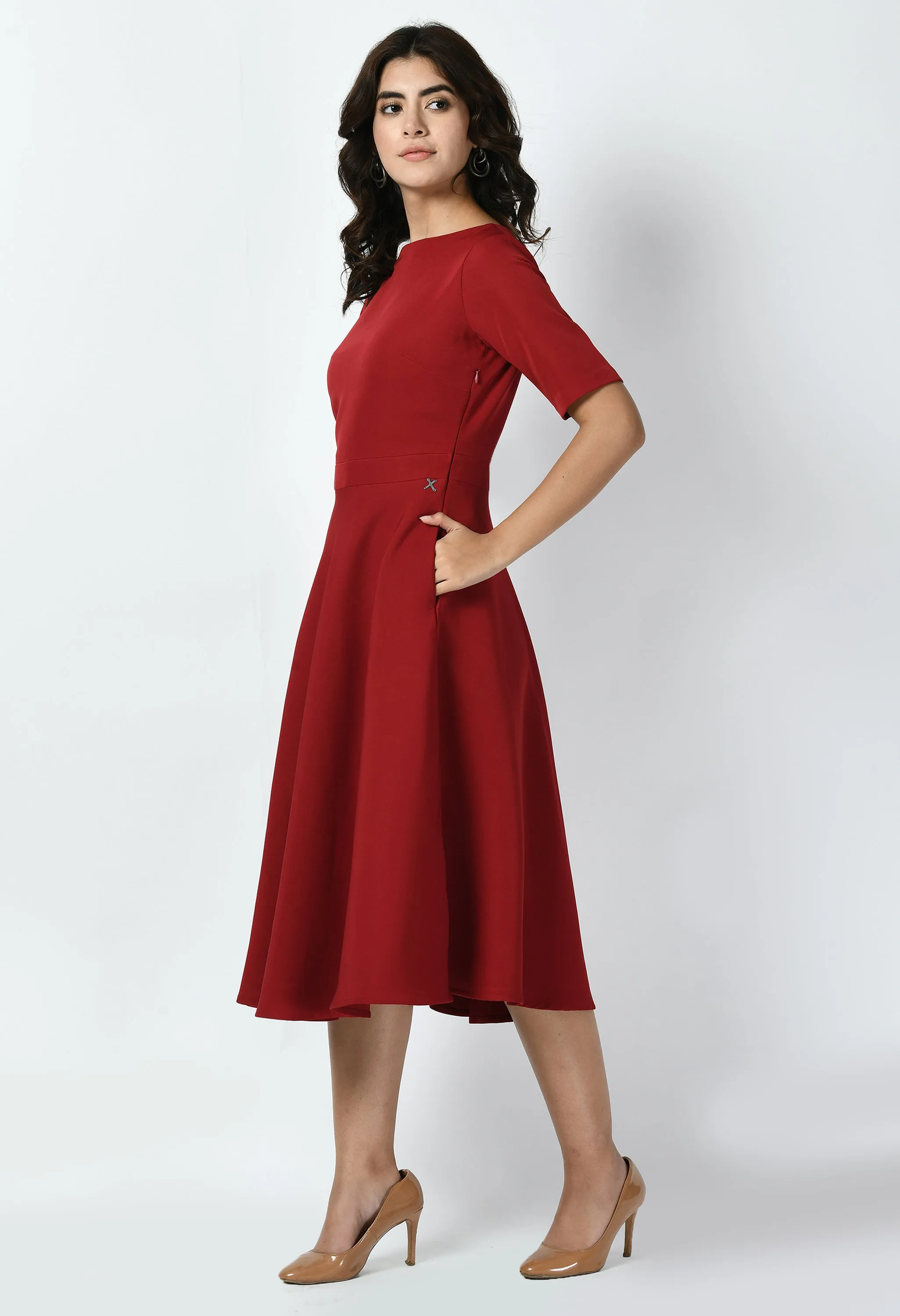 Exude Epitome Classic A-line Dress (Red)