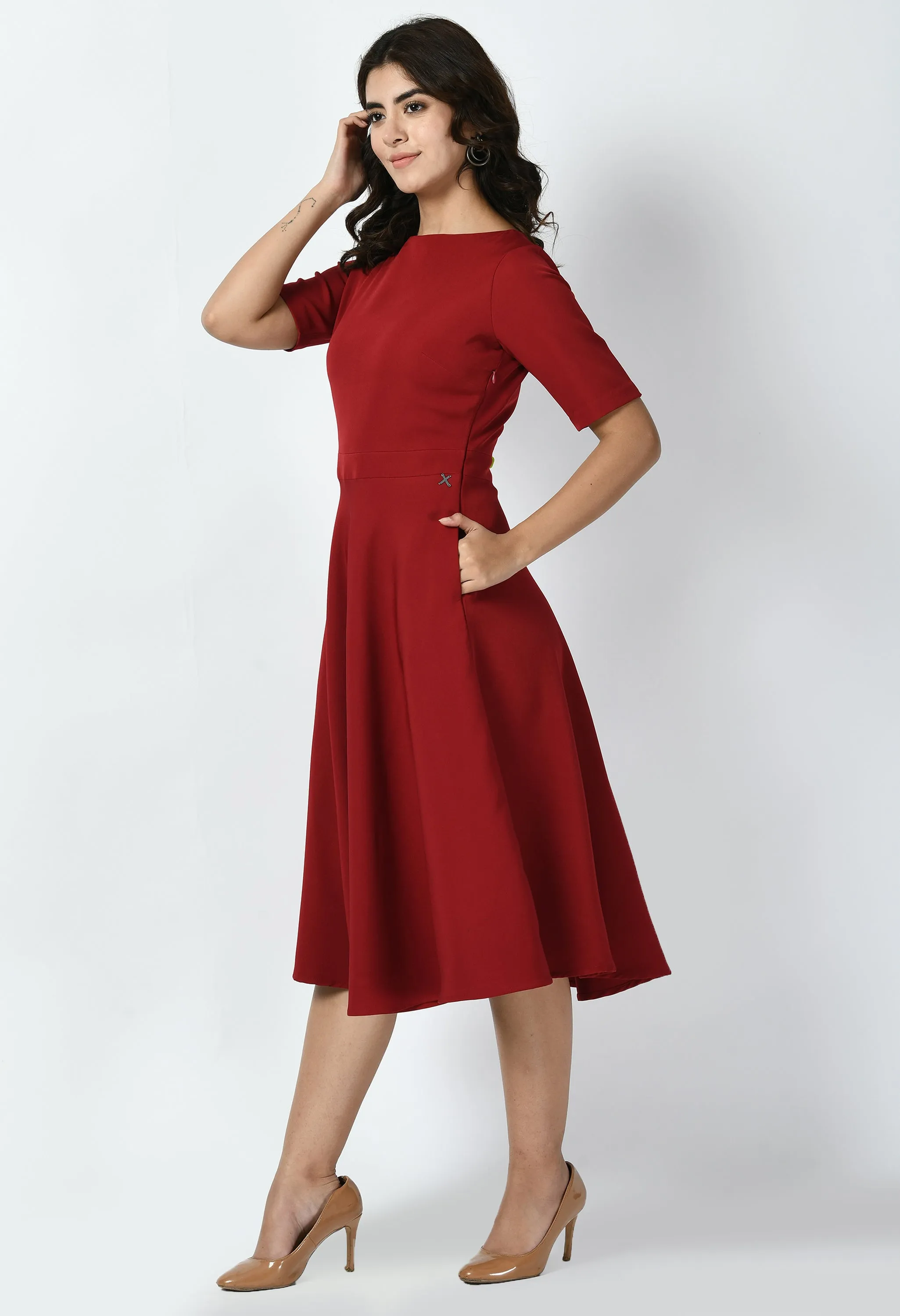 Exude Epitome Classic A-line Dress (Red)