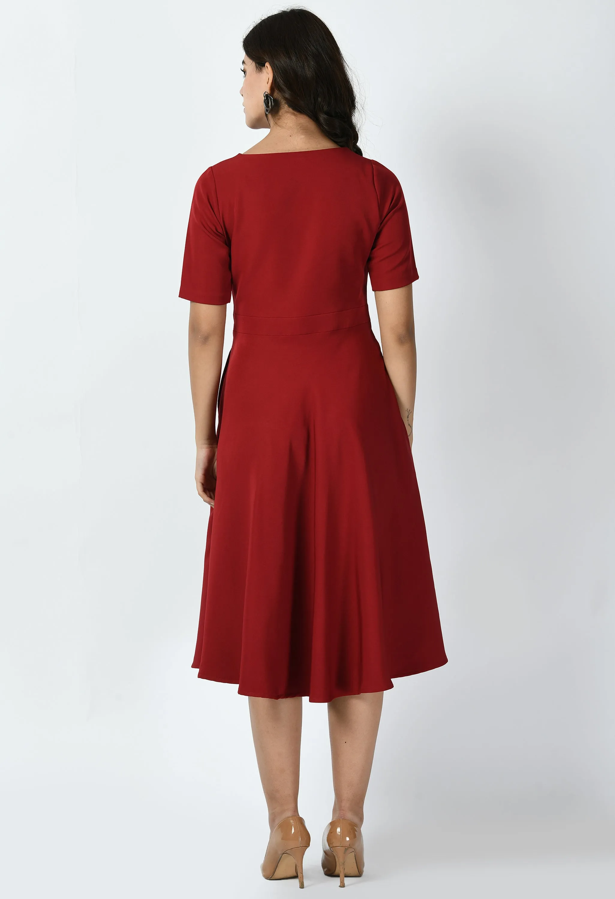 Exude Epitome Classic A-line Dress (Red)