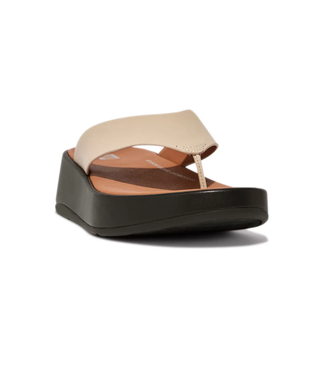 FitFlop F-mode Leather Flatform Toe Post Sandals Stone Beige/Black