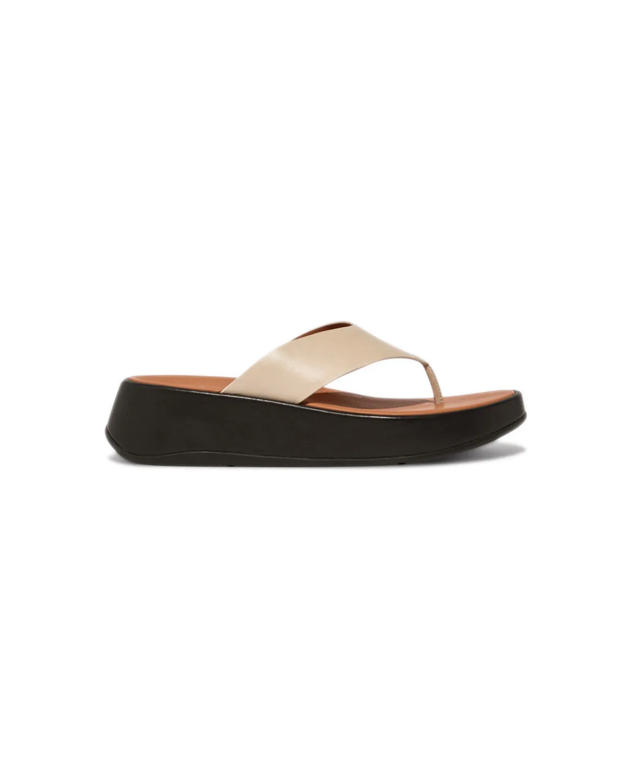 FitFlop F-mode Leather Flatform Toe Post Sandals Stone Beige/Black