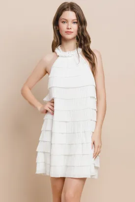 HALTER NECK RUFFLE DRESS IN WHITE