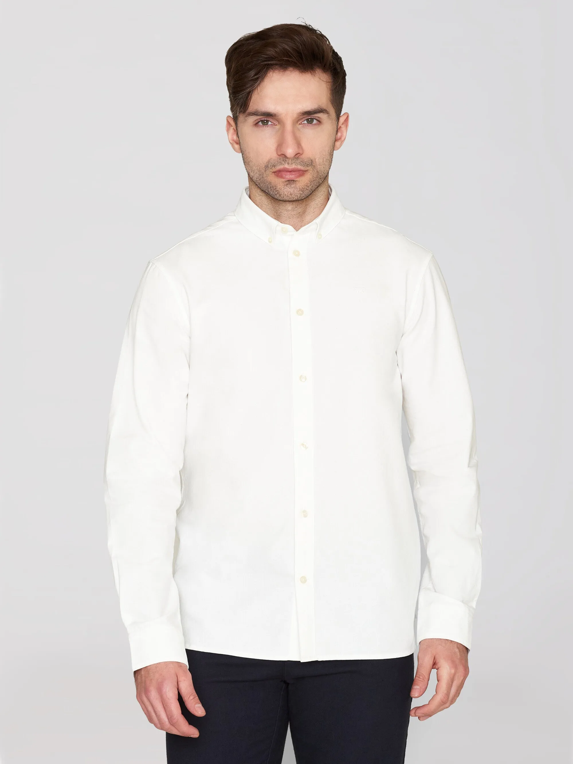 HARALD small owl oxford regular fit shirt - GOTS/Vegan - Bright White