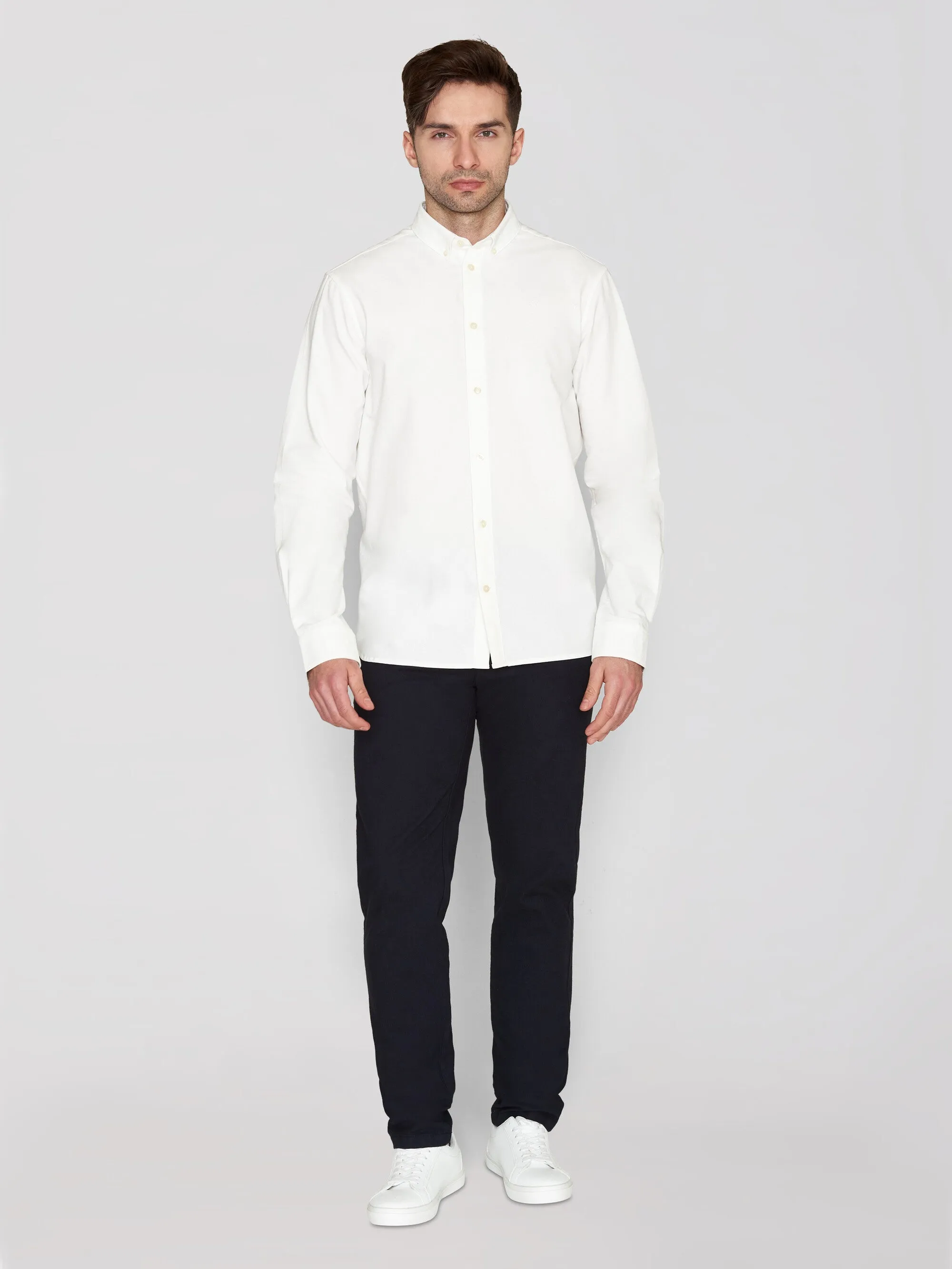 HARALD small owl oxford regular fit shirt - GOTS/Vegan - Bright White