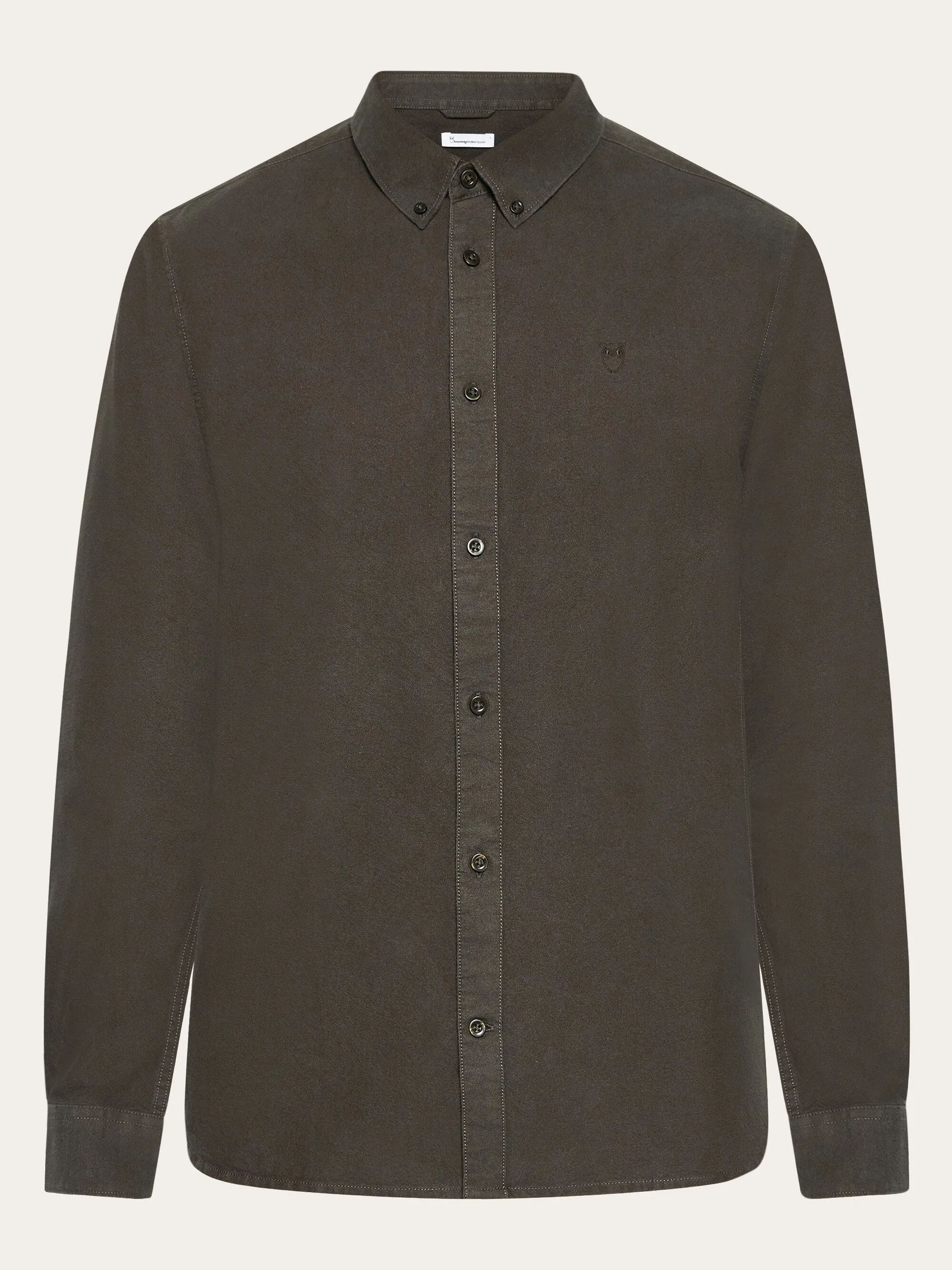 HARALD small owl oxford regular fit shirt - GOTS/Vegan - Demitasse (brown)