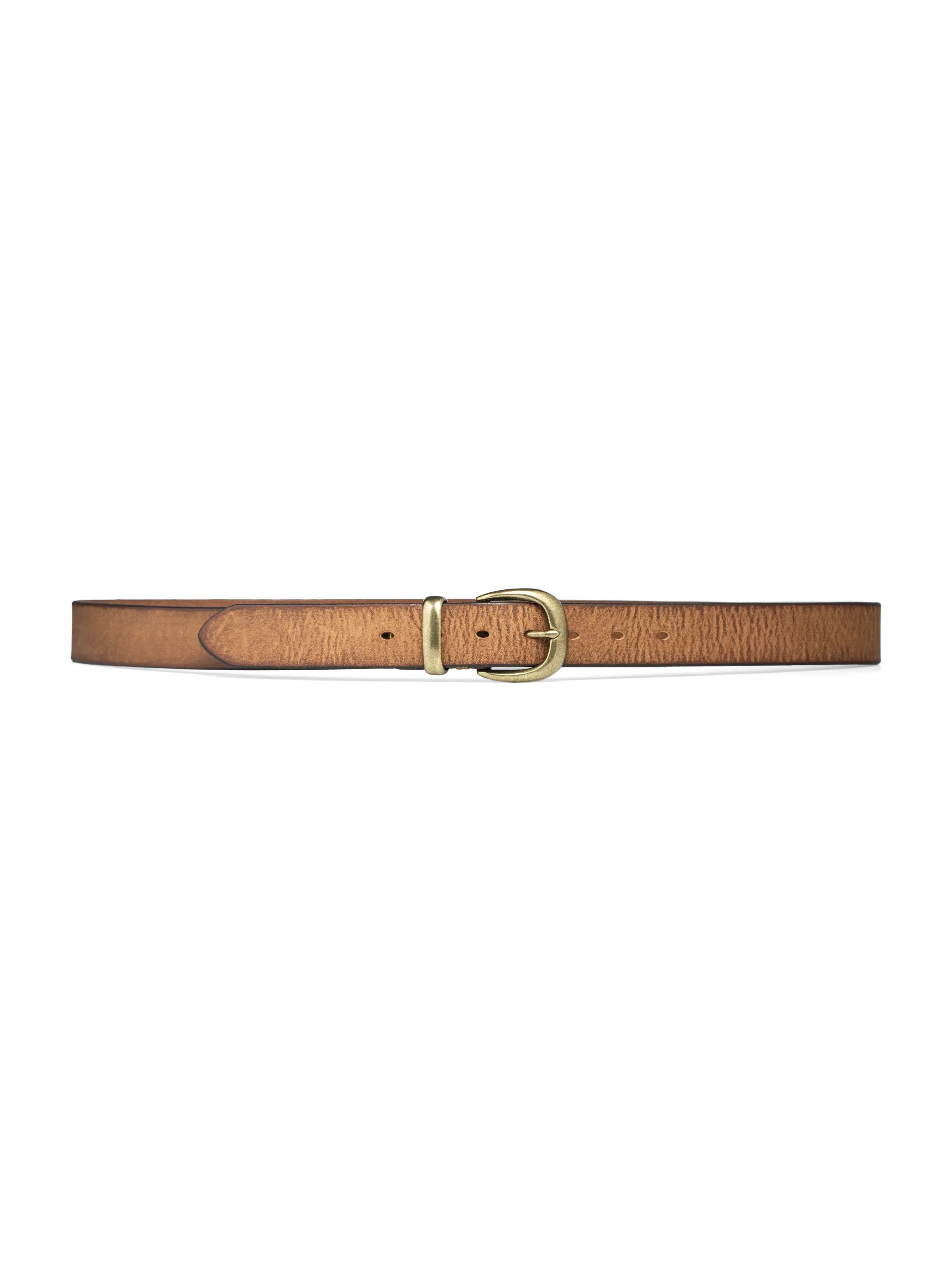 Italian Rustic Leather Belt with Horseshoe Gold-toned Buckle