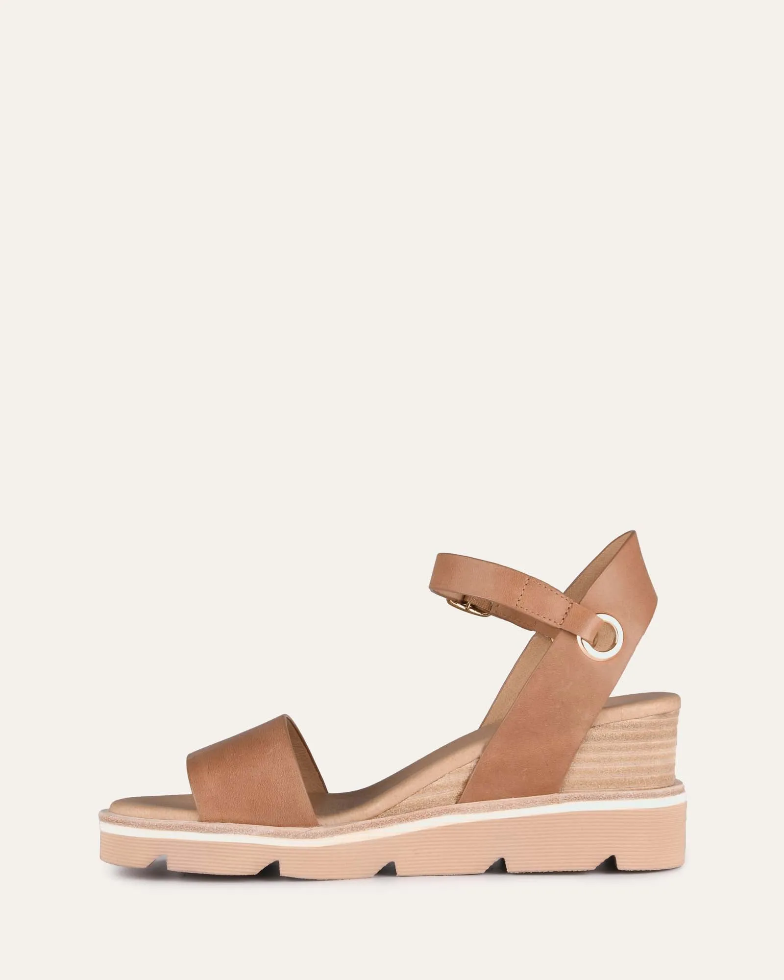 KATIE MID HEEL WEDGE SANDALS TAN LEATHER