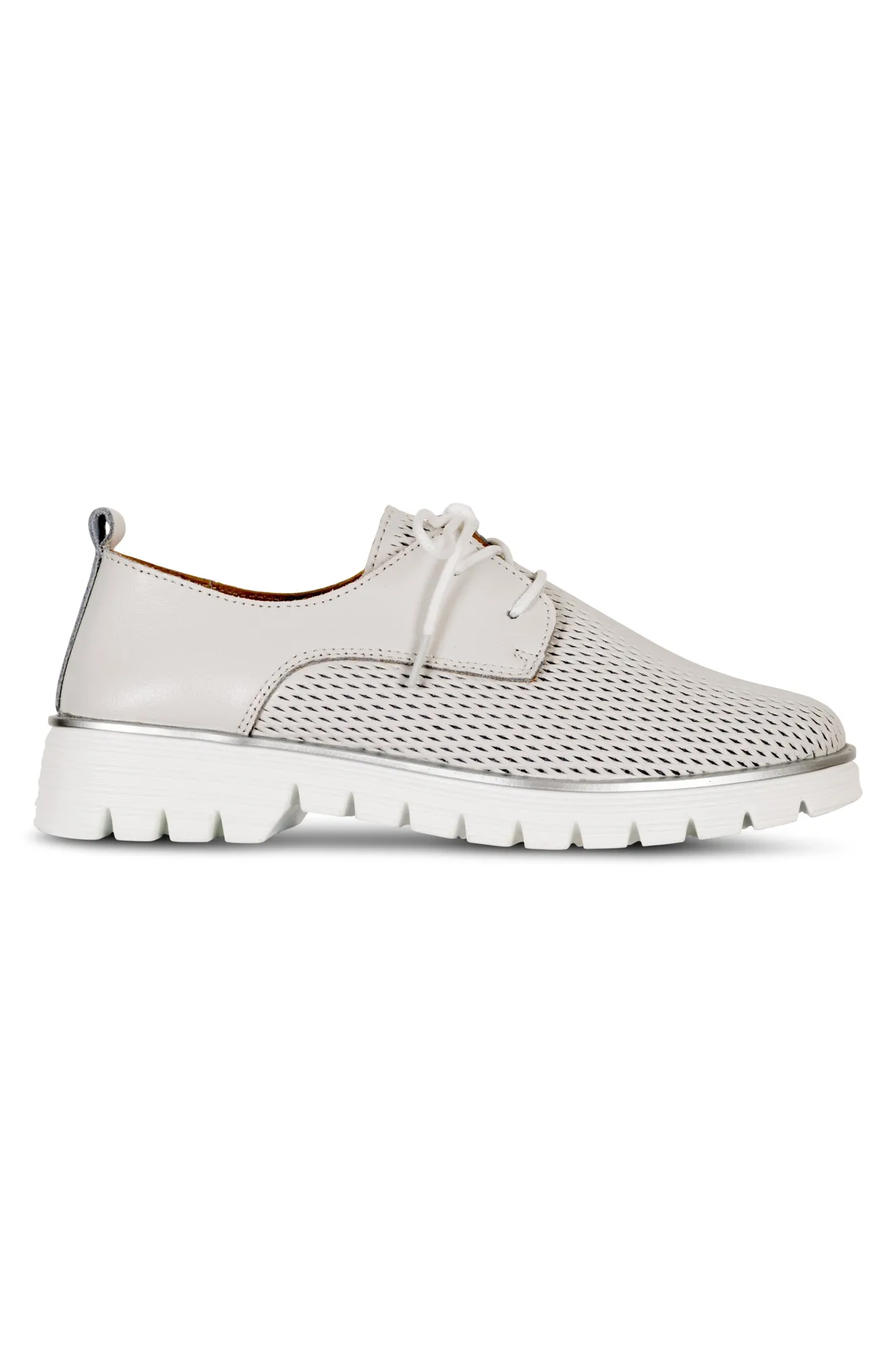 Lace up Leather Shoe | WHITE/SILVER | CINTY AB