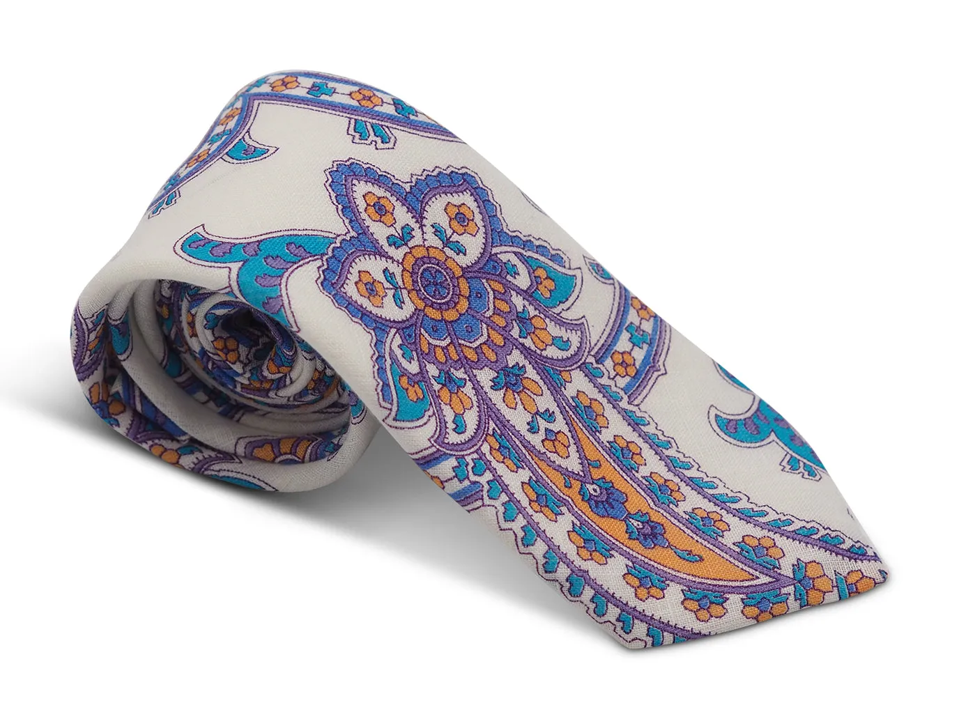 Linen Tie Large Paisley White