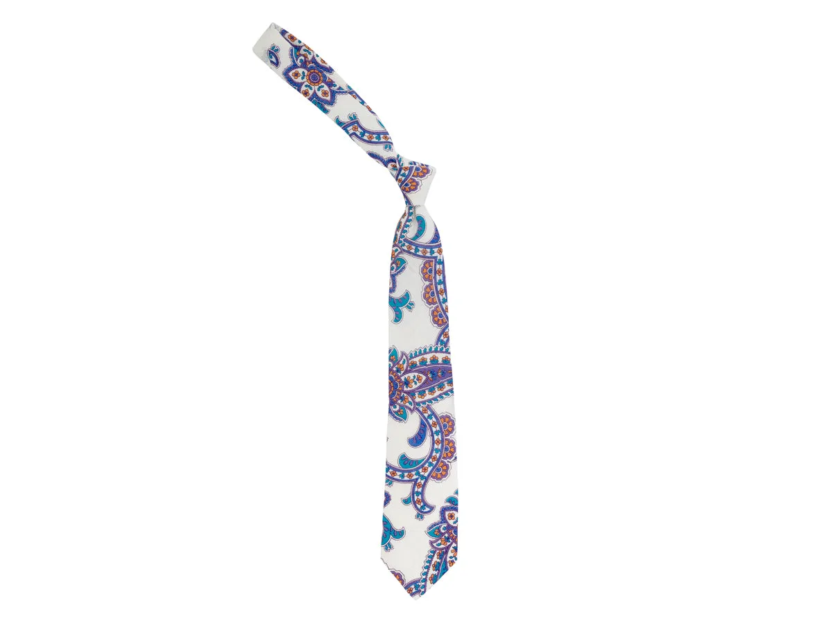 Linen Tie Large Paisley White