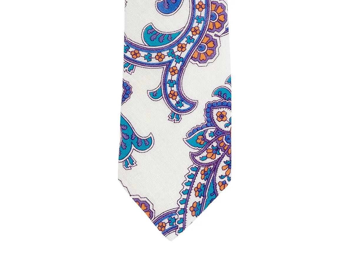 Linen Tie Large Paisley White