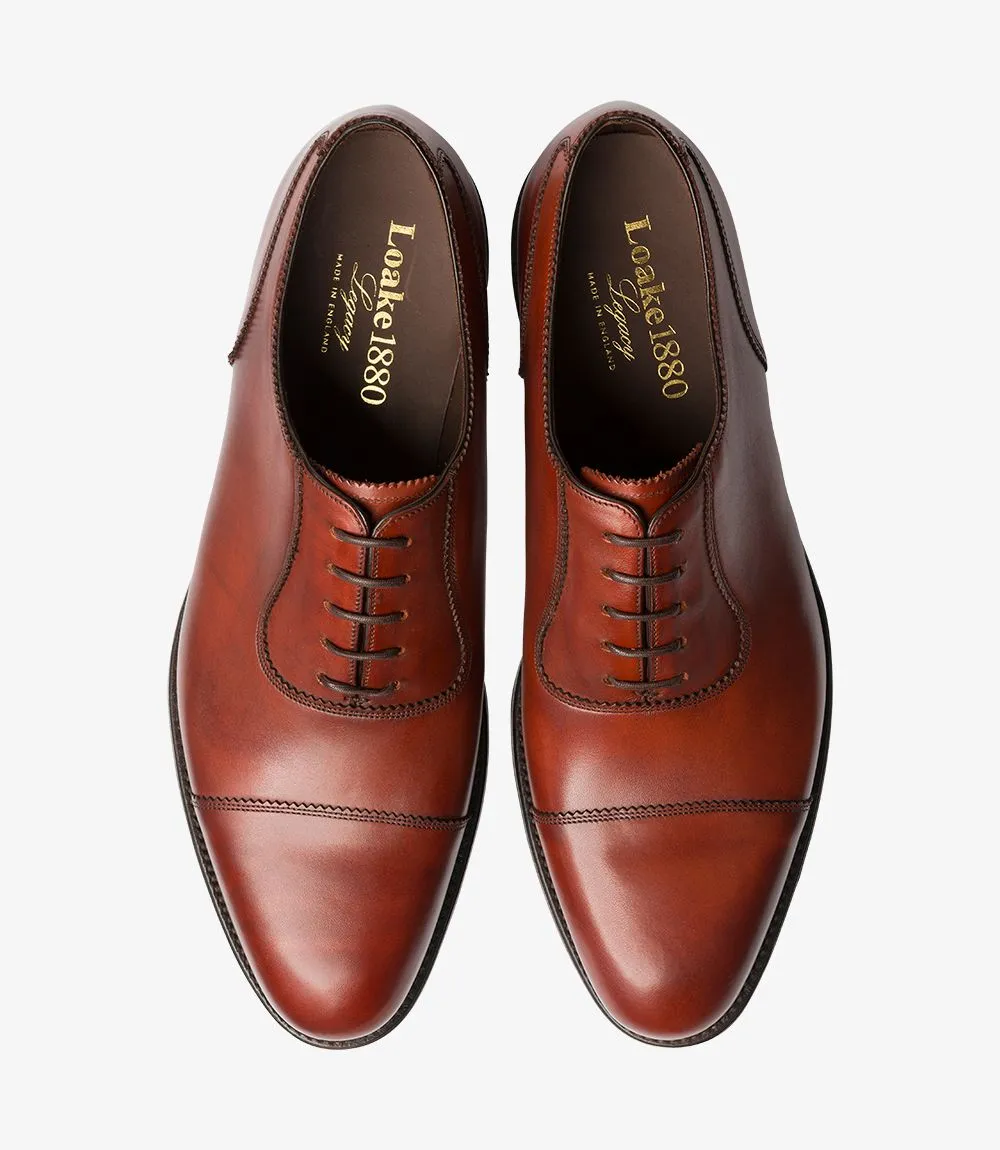 LOAKE - EVANS Premium toe cap Oxford shoe - Conker Burnished Calf