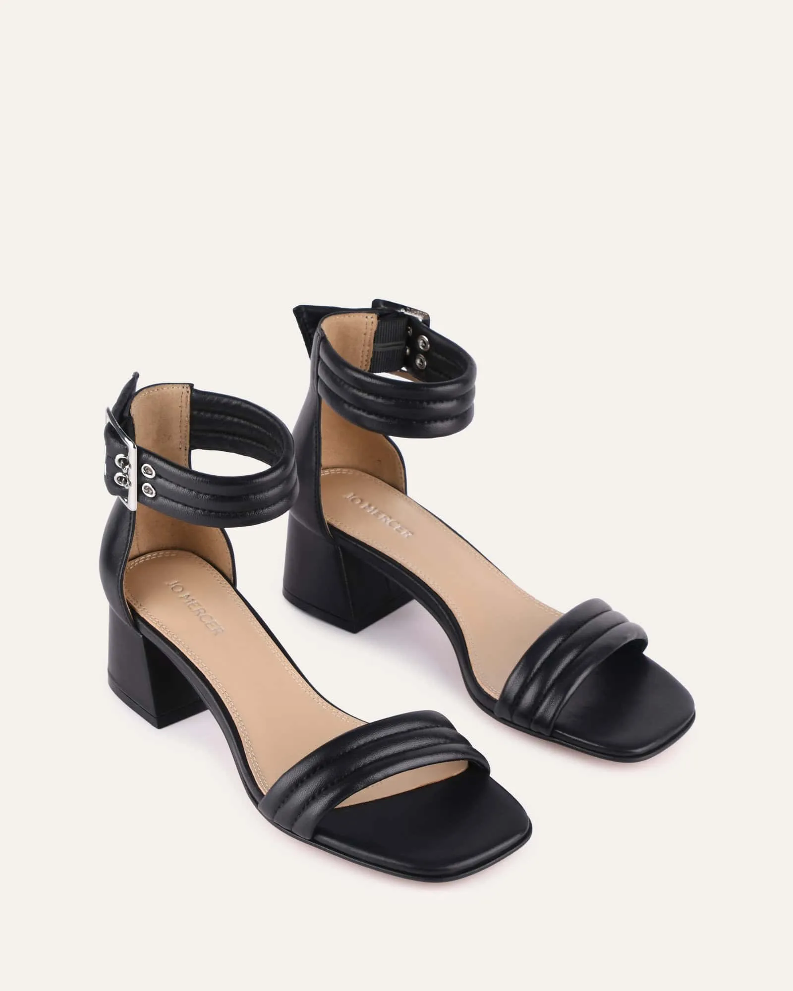 LYRIC MID HEEL SANDALS BLACK LEATHER