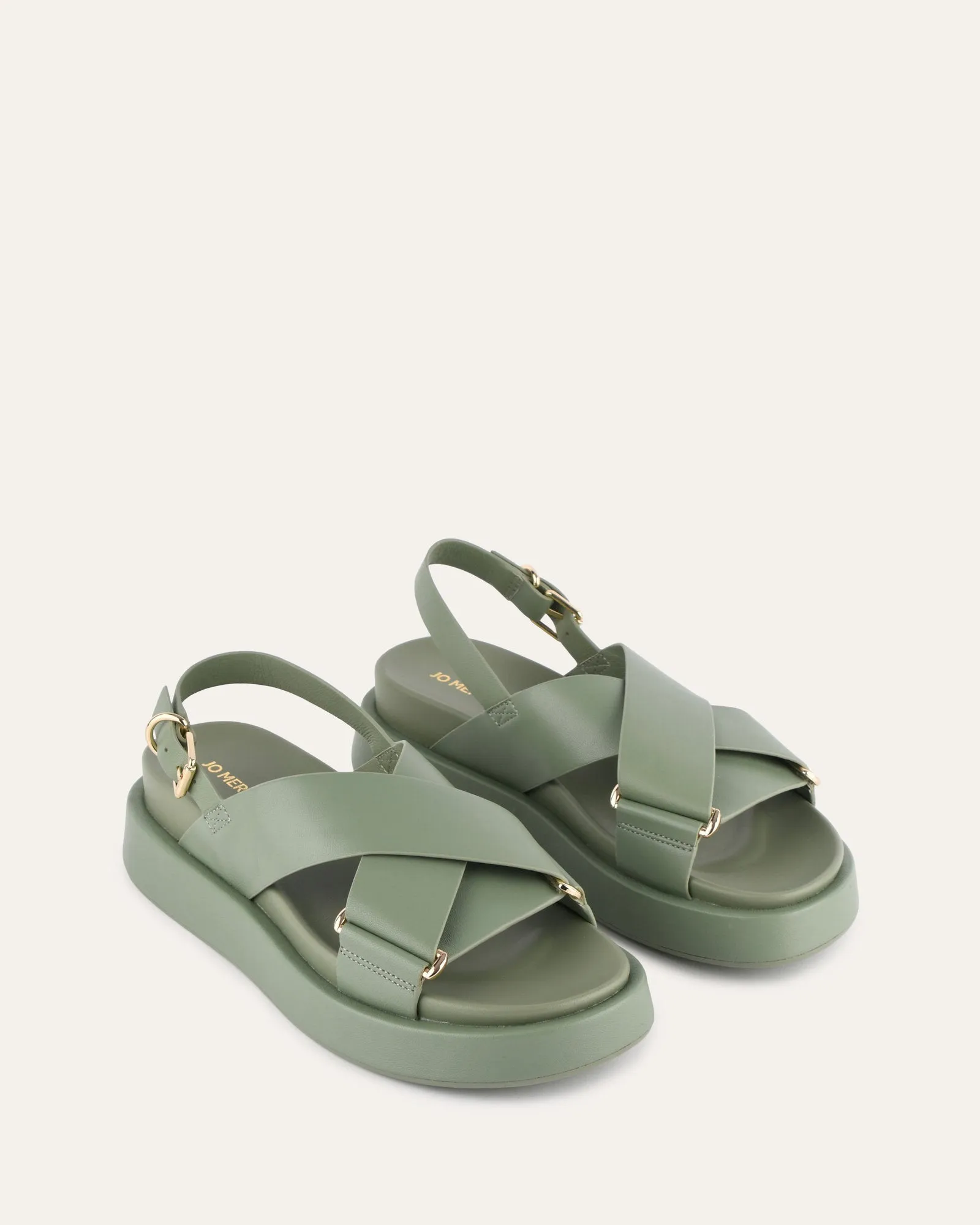 MARLEY FLAT SANDALS PISTACHIO GREEN LEATHER