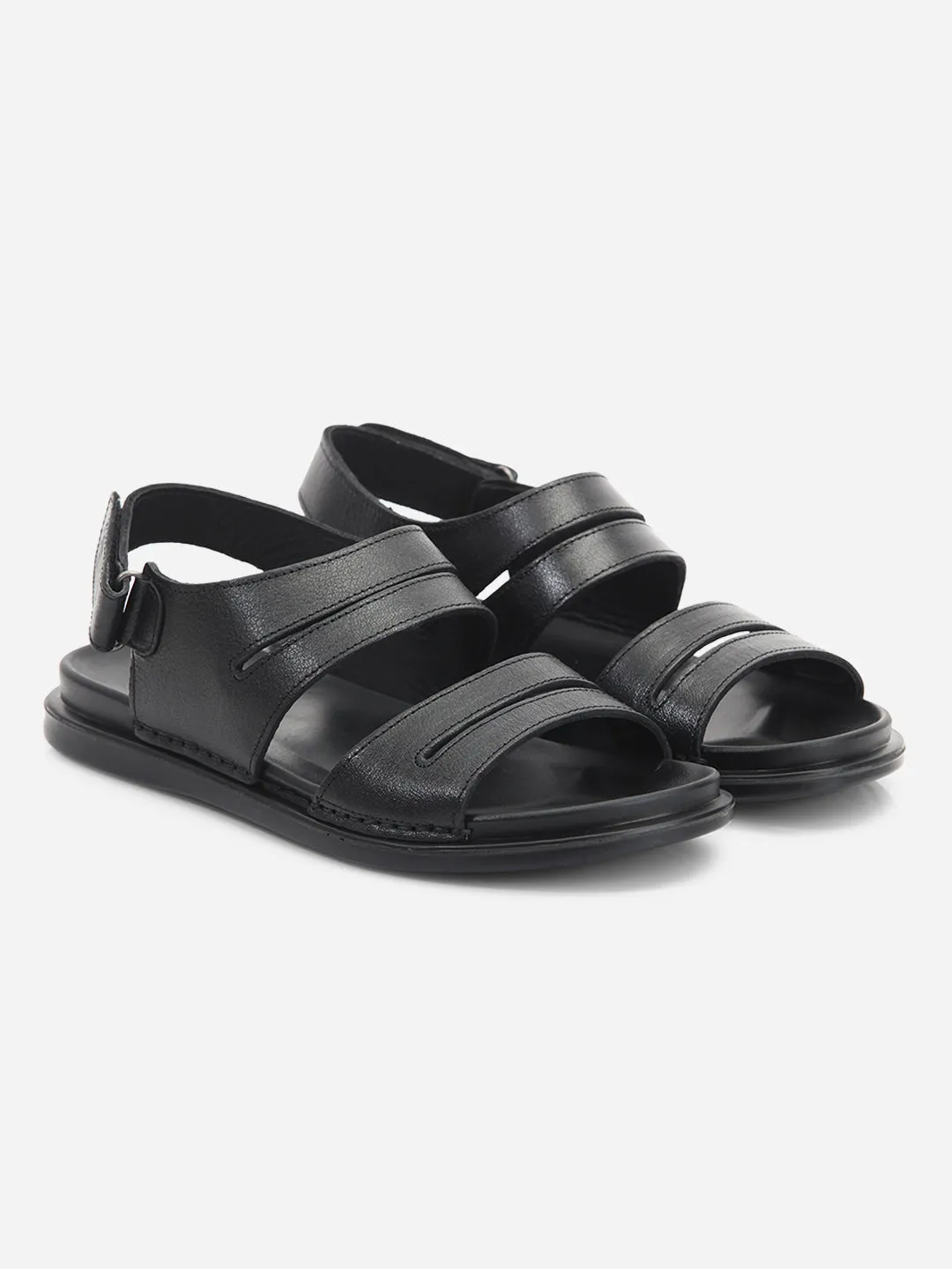 Men's Black Soft Padded Leather Sandal (ID4212)