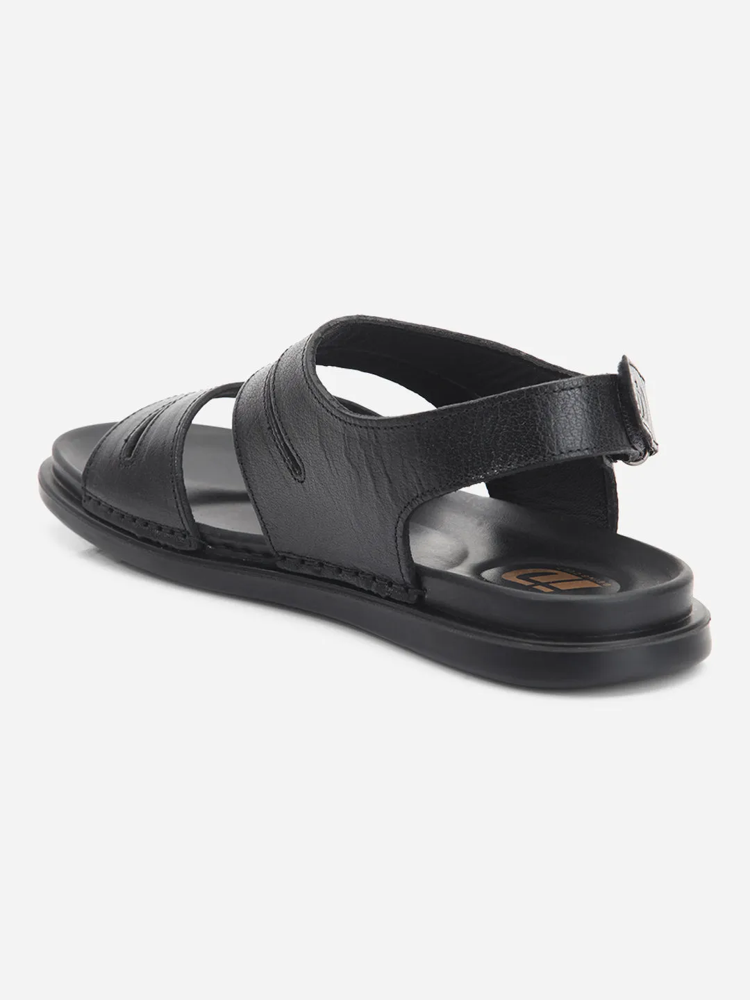 Men's Black Soft Padded Leather Sandal (ID4212)