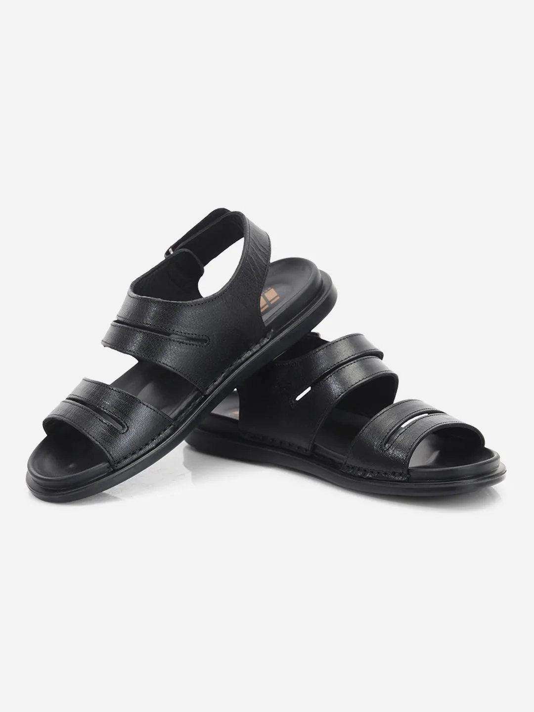 Men's Black Soft Padded Leather Sandal (ID4212)