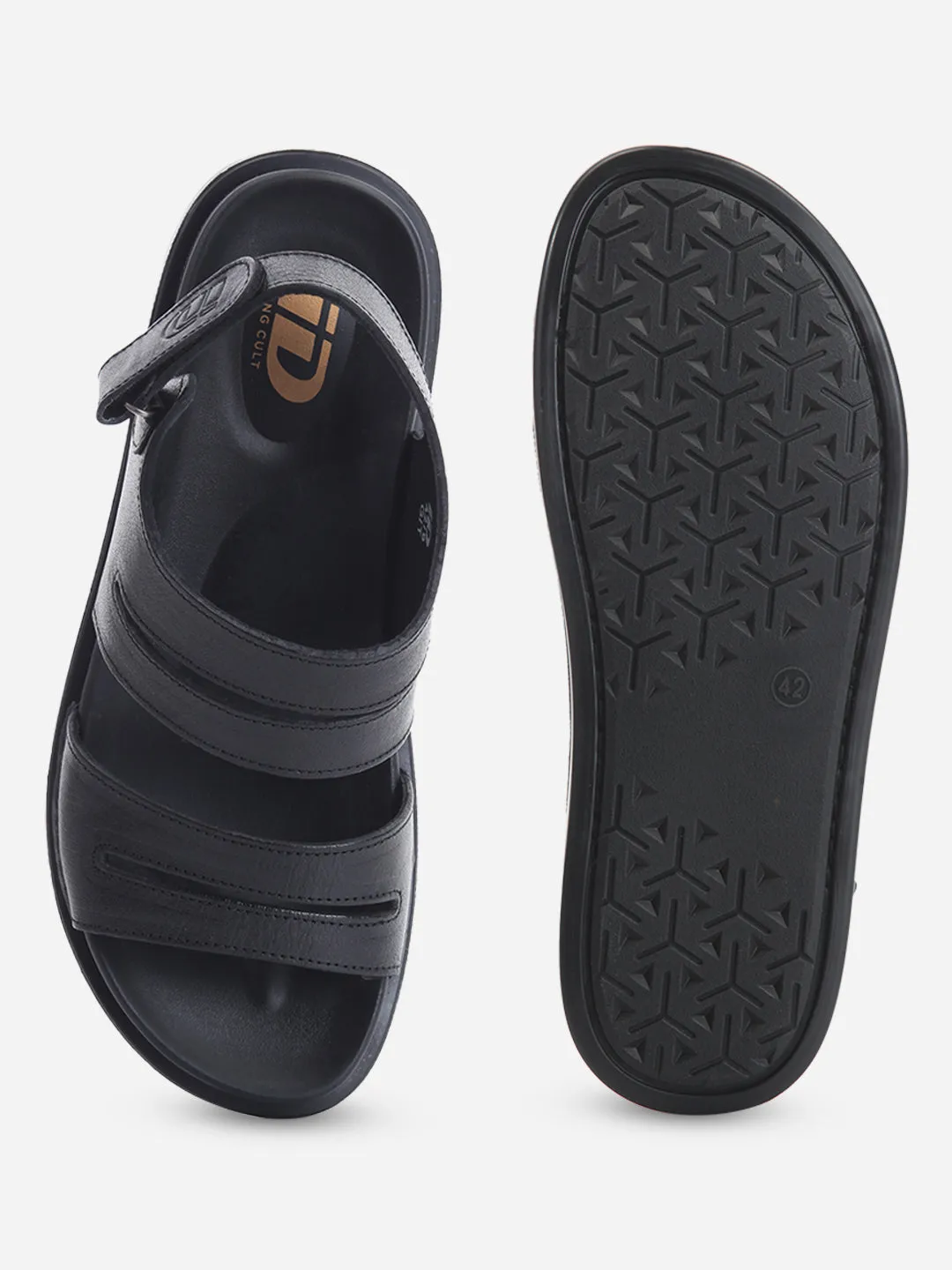 Men's Black Soft Padded Leather Sandal (ID4212)