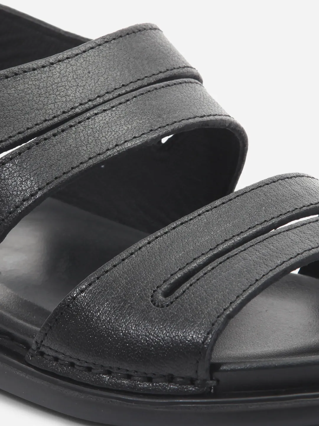 Men's Black Soft Padded Leather Sandal (ID4212)