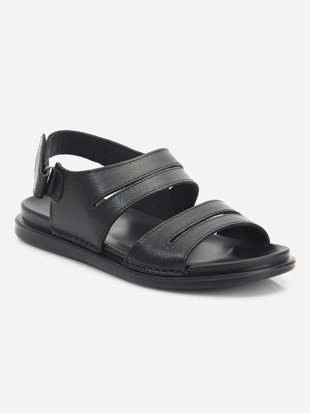 Men's Black Soft Padded Leather Sandal (ID4212)