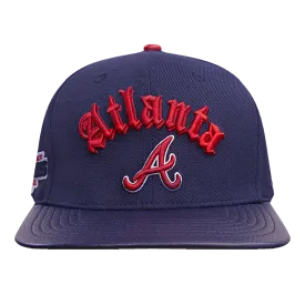 MLB ATLANTA BRAVES OLD ENGLISH UNISEX 6 PANEL LEATHER STRAPBACK (MIDNIGHT NAVY)